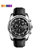 SKMEI 9156 Men's Sport Quartz Chronograph Black Leather Watch