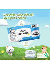 Caych Pet Wipes for Dogs Cats 80 Pcs – Antibacterial Biodegradable Hypoallergenic Grooming Wipes – Deodorizing, Eco-Friendly, Safe for Puppies, Kittens and Senior Pets – Daily Cleaning and Skin Care