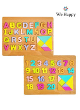 62 Pieces Wooden Learning ABC 123 Puzzle, Early Education Activity Numbers Alphabets Board Toy for Toddlers