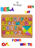 62 Pieces Wooden Learning ABC 123 Puzzle, Early Education Activity Numbers Alphabets Board Toy for Toddlers