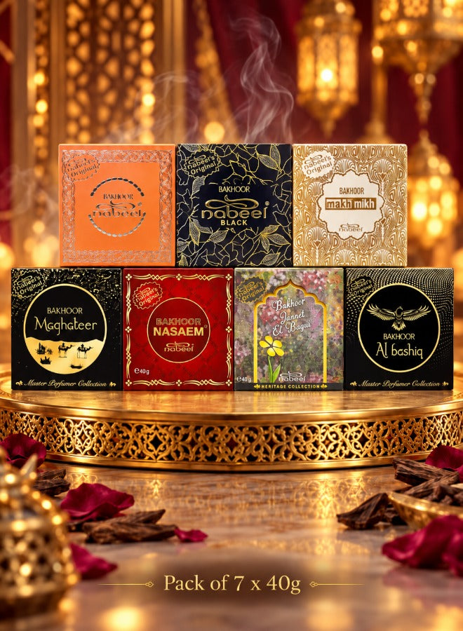 Nabeel premium bakhoor pack of 7 x 40g Arabian incense gift set