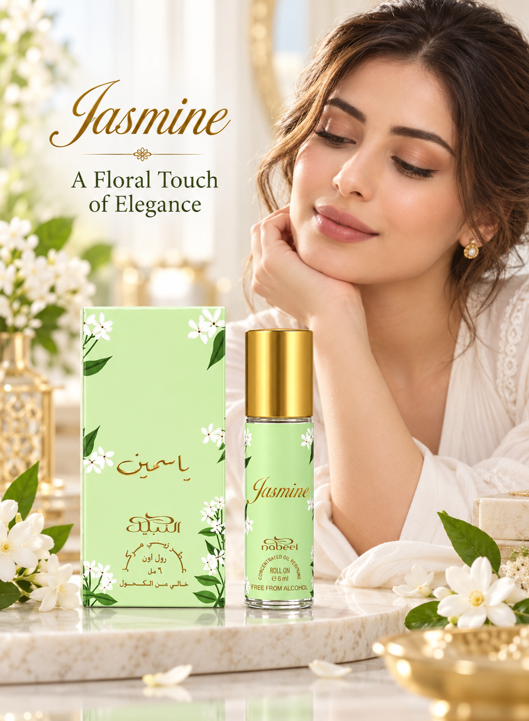 Nabeel Jasmine 6 ML Roll-On Oil Perfume Pure Floral Luxury, Long-Lasting Alcohol-Free Attar