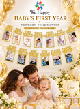We Happy Baby First Year Photo Banner – Newborn to 12 Months Birthday Photo Frame Decoration