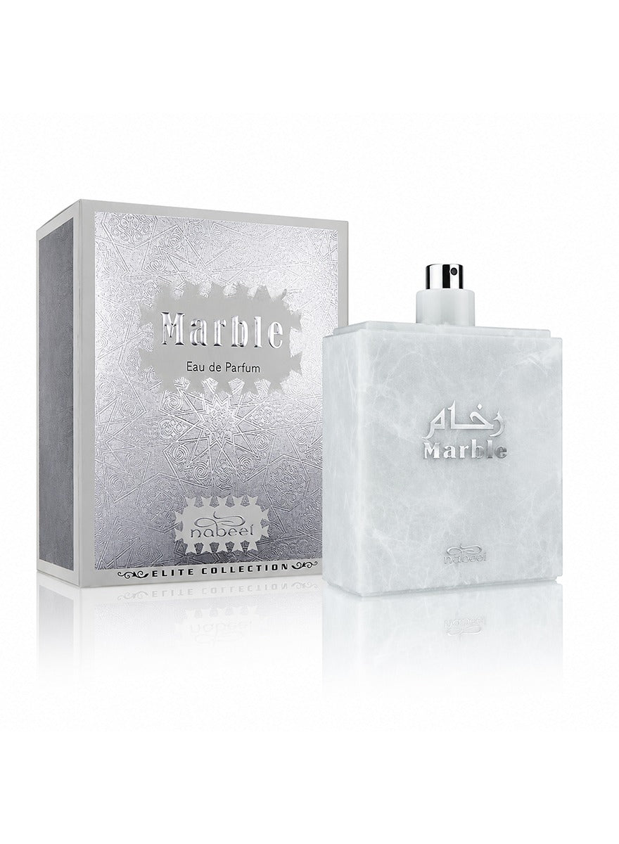 Nabeel Marble 80ML Eau De Parfum sleek glass bottle and silver packaging
