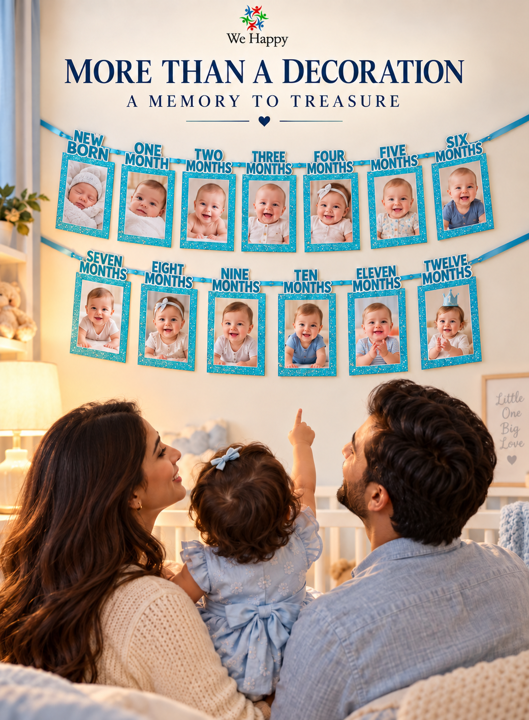 We Happy Baby First Year Photo Banner – Newborn to 12 Months Birthday Photo Frame Decoration