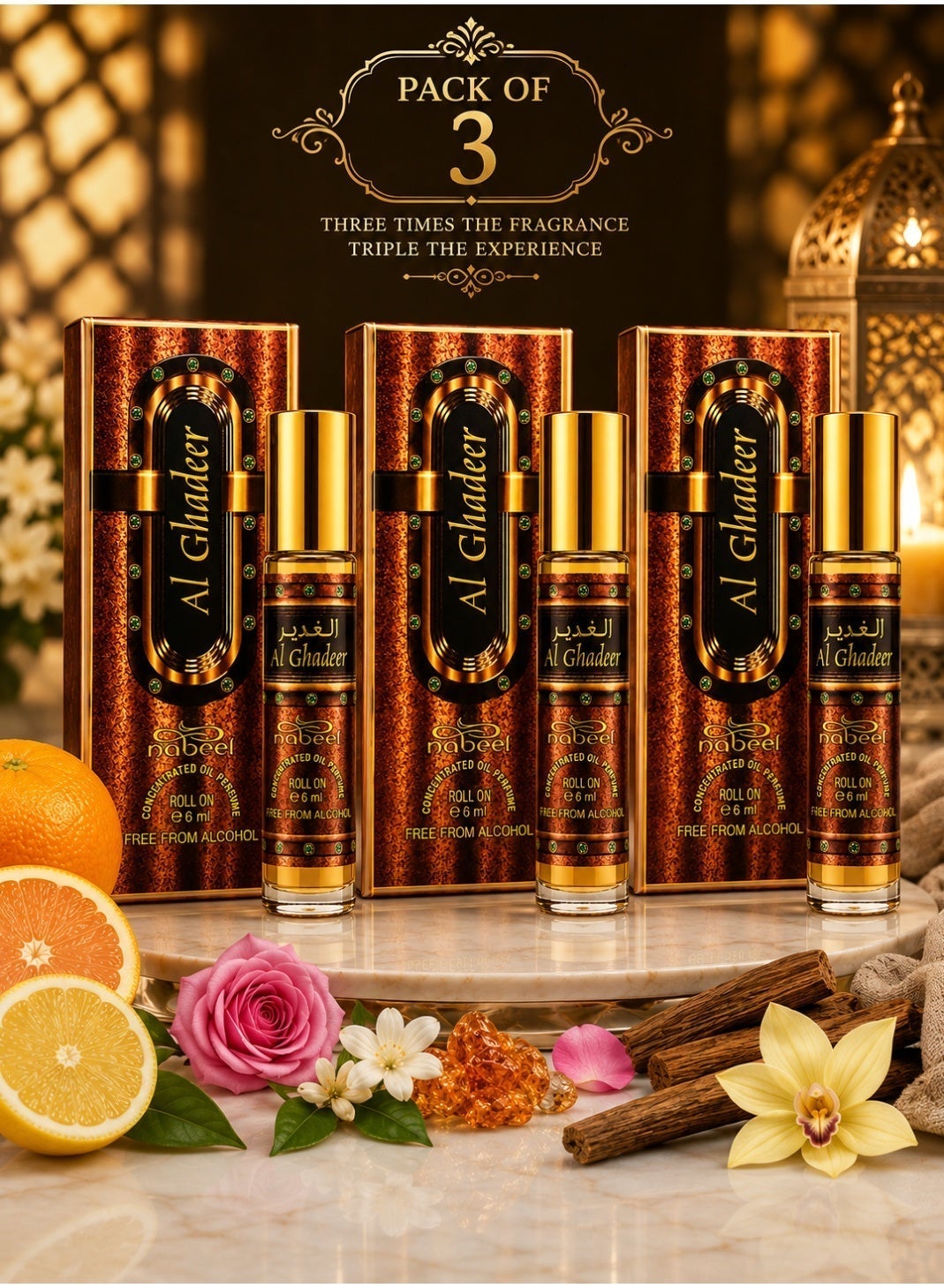 Nabeel Al Ghadeer Alcohol-Free Roll-On Perfume Oil 6ml - 3 Pack - photo 1