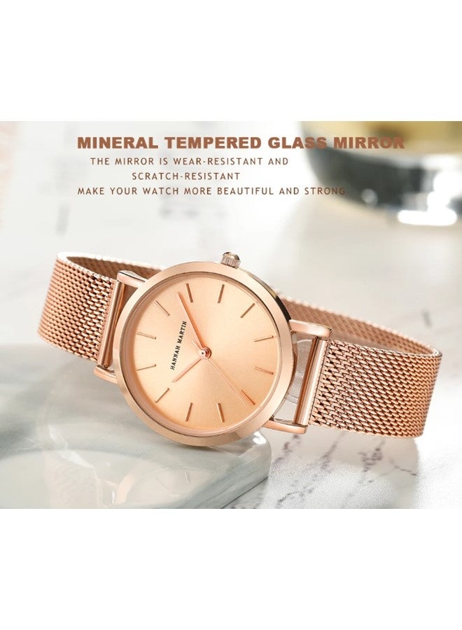 Hannah Martin women's ultra-thin stainless steel mesh watch, rose gold - photo 6