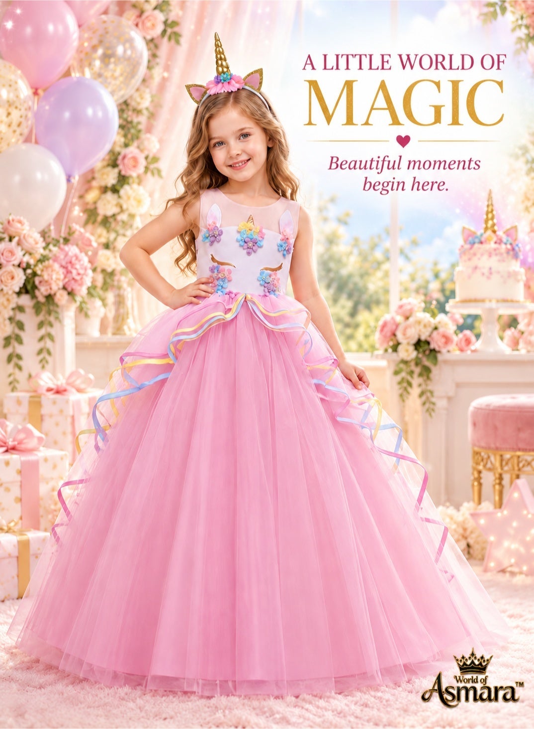World of Asmara unicorn princess maxi dress - Pink