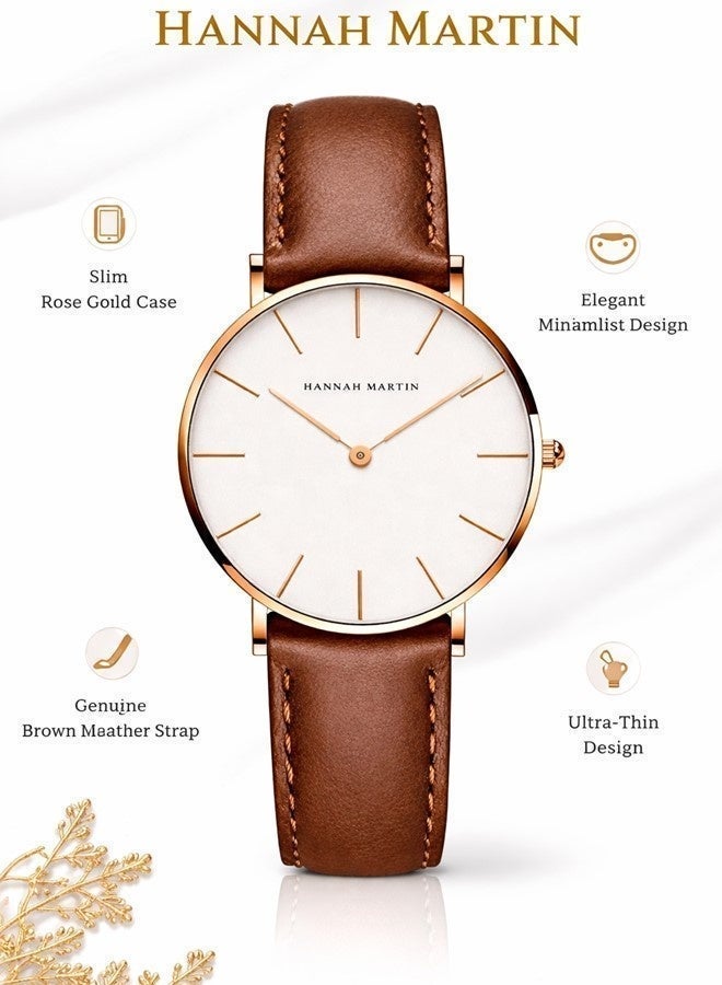 Hannah Martin Women's Leather Strap Watch White Dial Tan Strap - photo 11