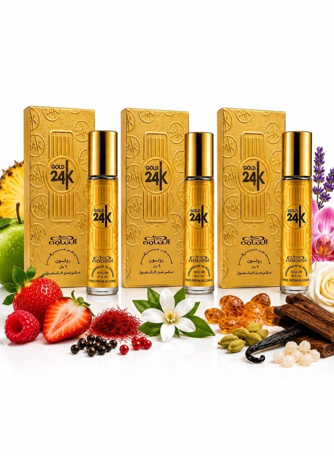 Nabeel Gold 24K Alcohol-Free Roll-On Perfume Oil 6ml - 3 Pack - photo 1