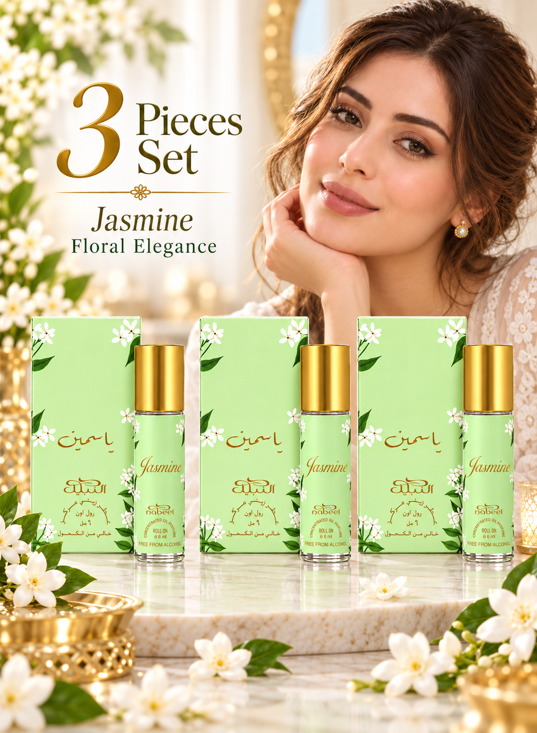 Nabeel Jasmine 6 ML Roll-On Oil Perfume Pure Floral Luxury, Long-Lasting Alcohol-Free Attar