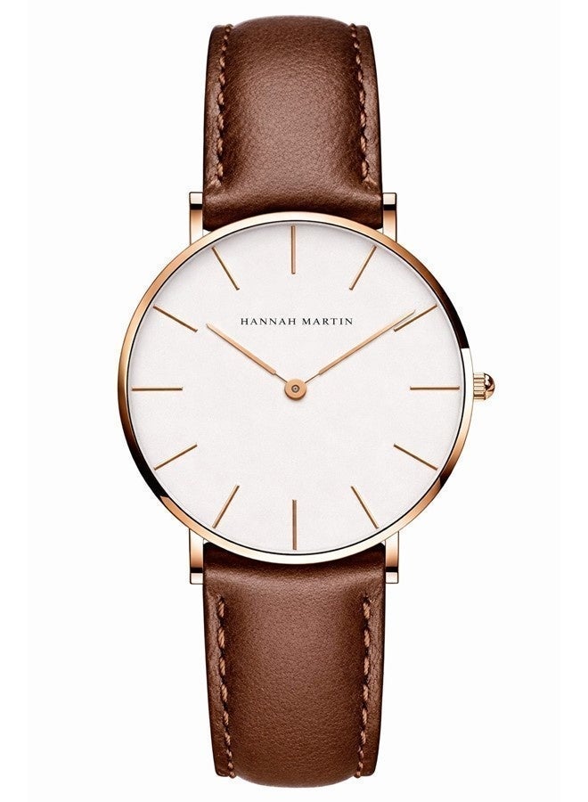 Hannah Martin Women's Leather Strap Watch White Dial Tan Strap - photo 8
