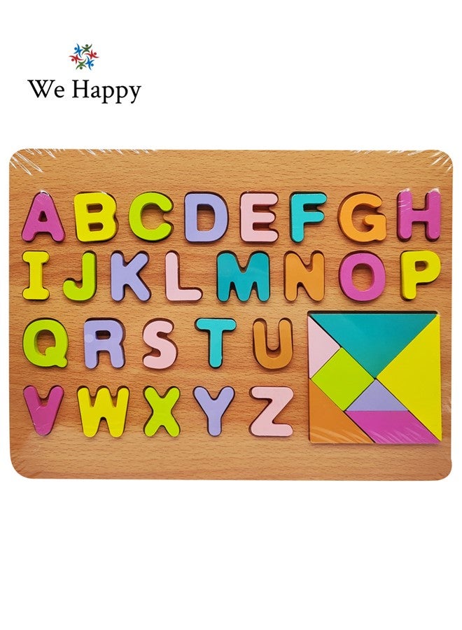 We Happy 34 Pieces Wooden Montessori Toy for Kids – ABC 123 Puzzle Board, Preschool Educational Learning Toy for 3 4 5 Year Old Boys Girls, Alphabet & Number Wooden Toys, Birthday Gift