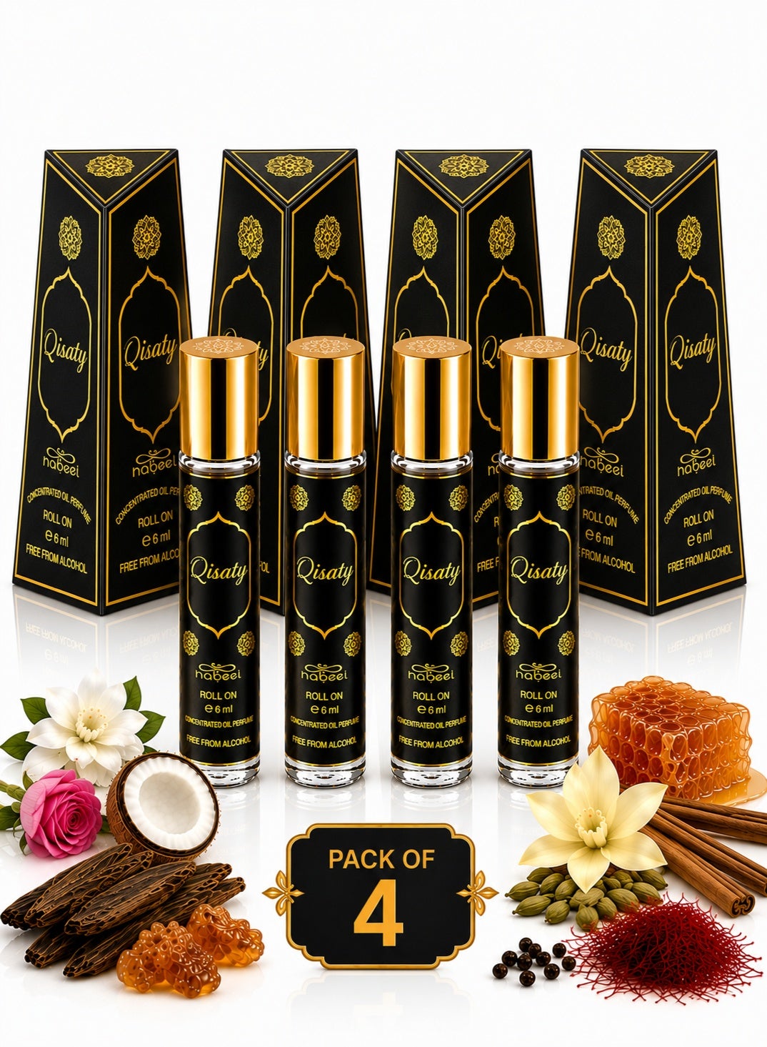 Nabeel Qisaty Alcohol-Free Roll-On Perfume Oil 6ml - 4 Pack - photo 1