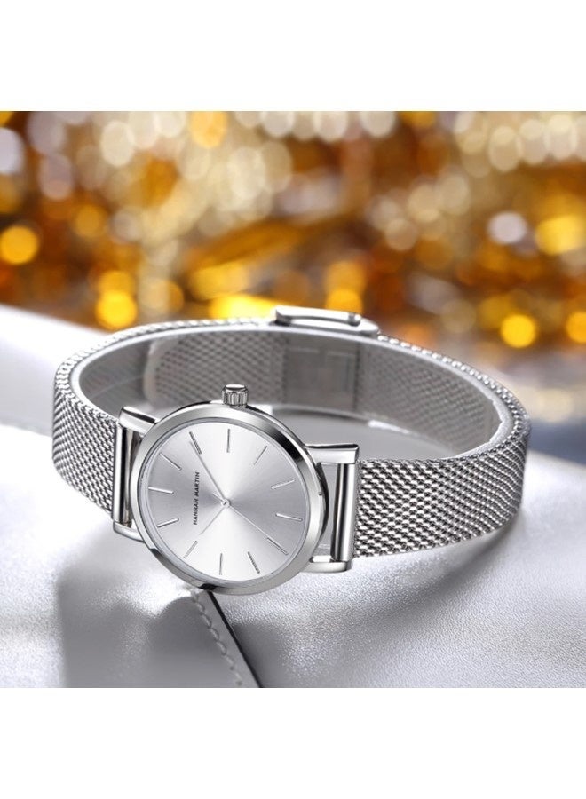 Hannah Martin women's ultra-thin stainless steel mesh watch, silver - photo 2