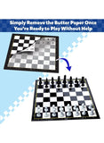 We Happy Classic Chess Board Game for Kids, Amazing Strategy Building Toy, Durable Black & White Foldable Set, 32 Pieces, 35 By 35 CM