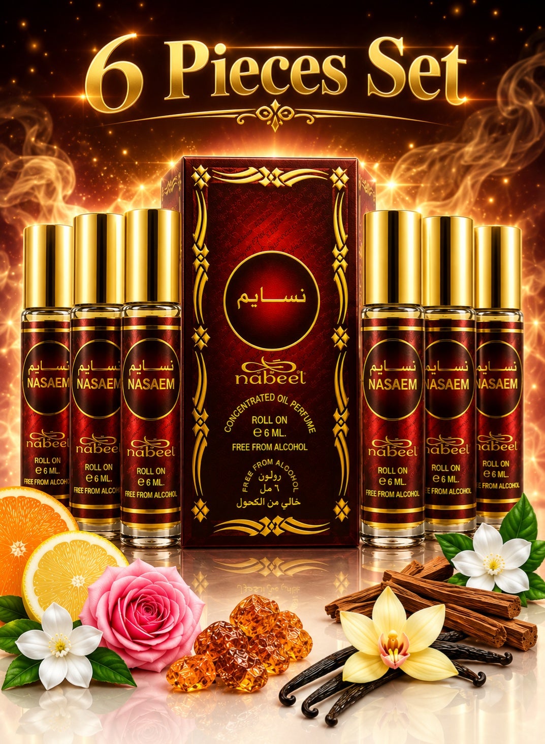 Nabeel Nasaem Alcohol-Free Roll-On Perfume Oil 6ml - 6 Pack - photo 1