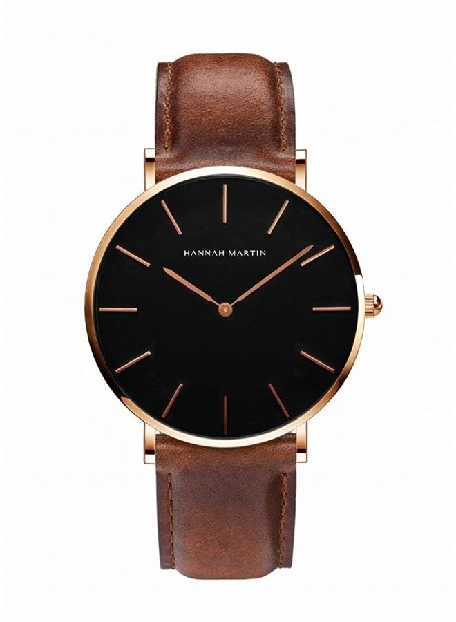 Hannah Martin Women's Leather Strap Watch Black Dial Brown Strap - photo 9