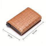 ASMARA RFID Blocking Pop Up Wallet for Men & Women, Crocodile Texture Leather Cover, Slim Aluminum Credit Card Holder, Automatic Card Ejector Wallet, Compact Cash & Card Organizer(Eyu Brown, 1 Pc)
