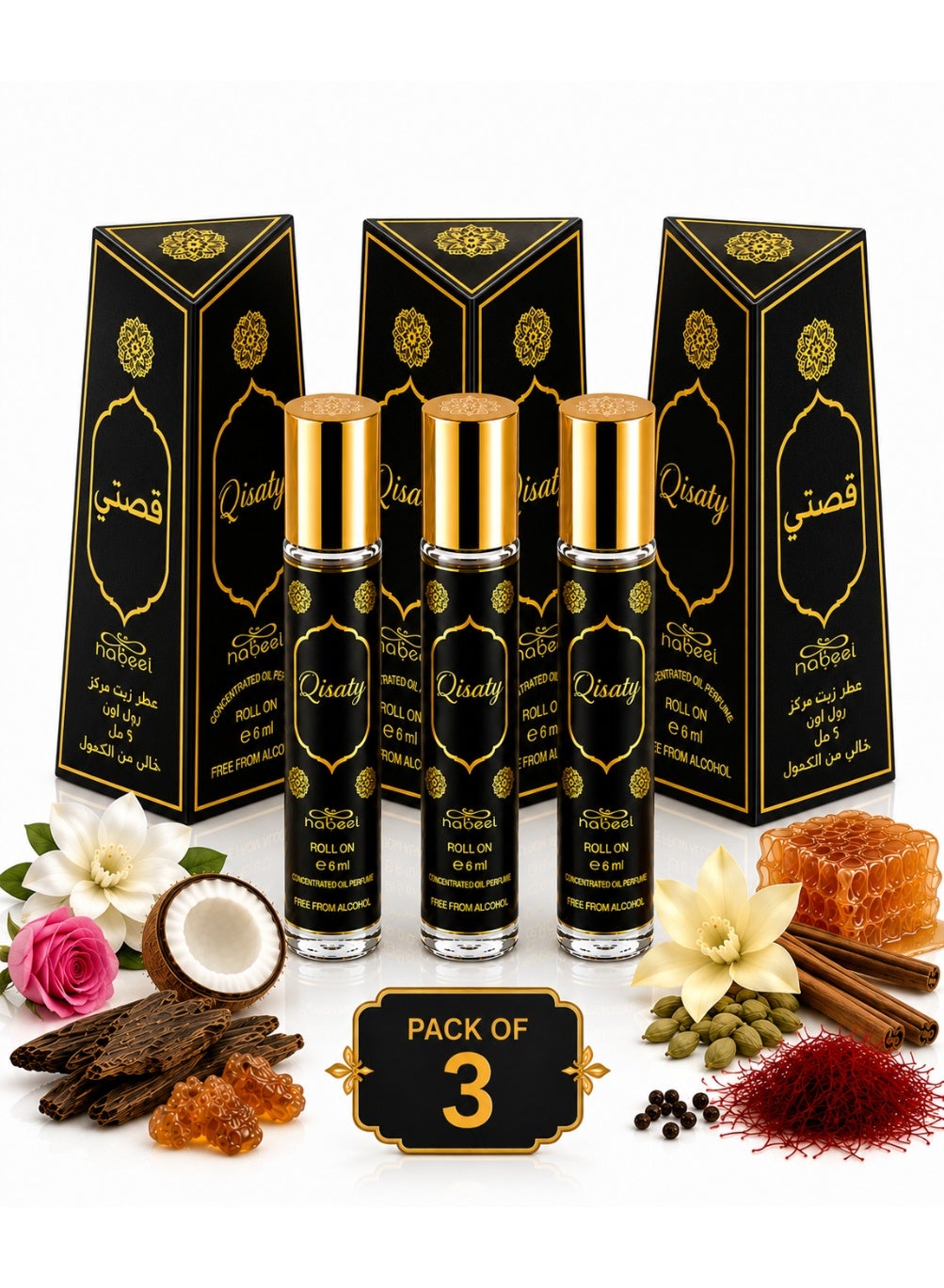Nabeel Qisaty Alcohol-Free Roll-On Perfume Oil 6ml - 3 Pack - photo 1