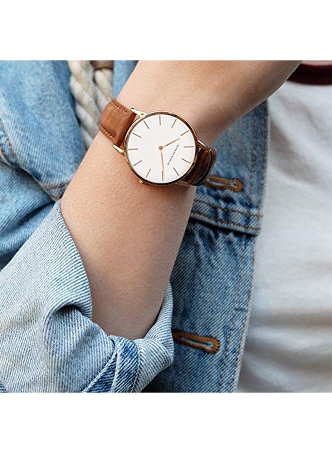Hannah Martin Women's Leather Strap Watch White Dial Tan Strap - photo 9
