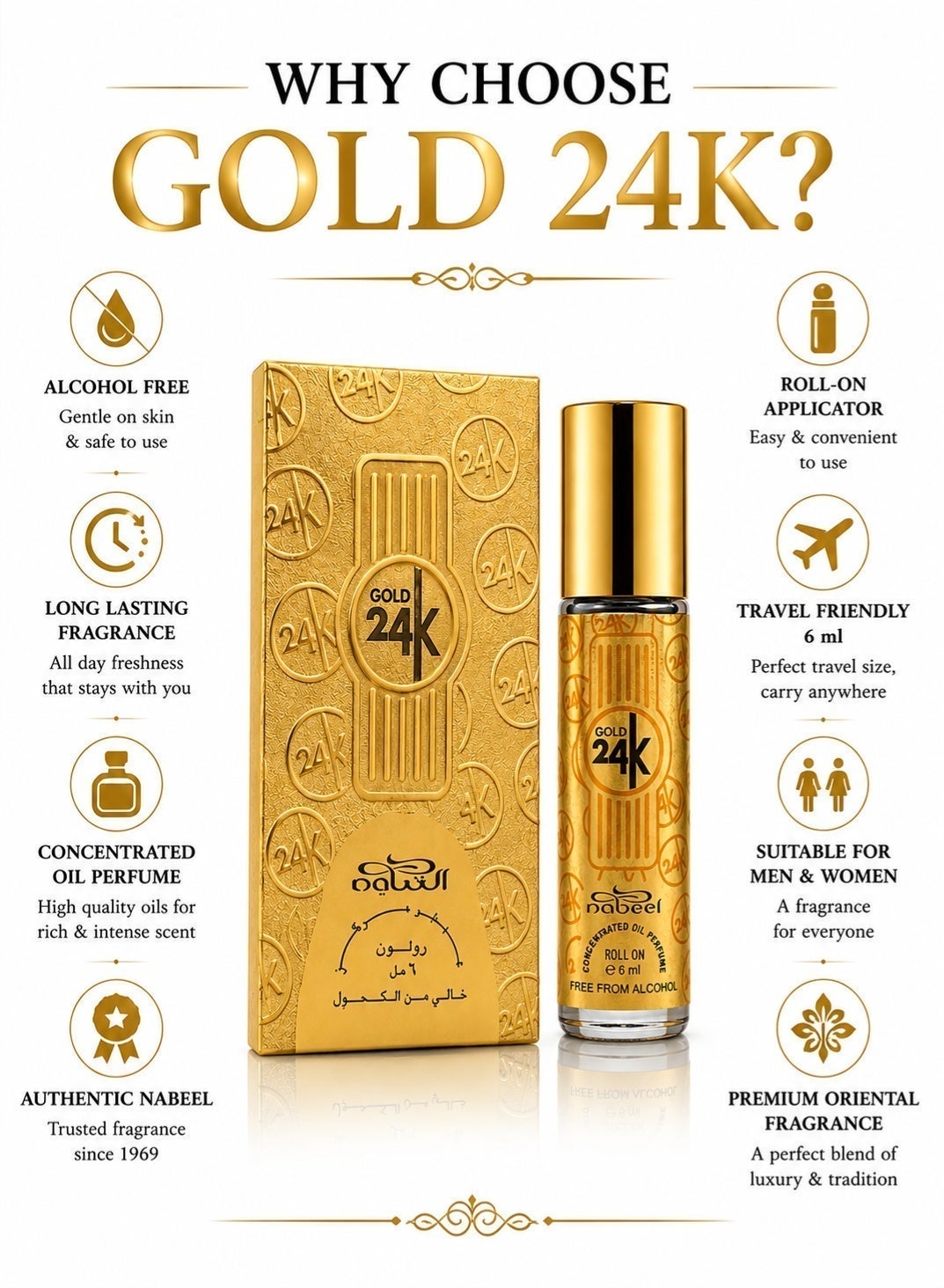 Nabeel Gold 24K Alcohol-Free Roll-On Perfume Oil 6ml - 3 Pack - photo 7