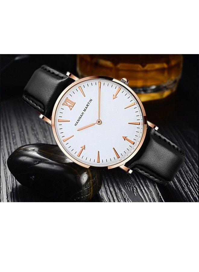 Hannah Martin Classic Leather Strap Watch Black Gold - photo 9