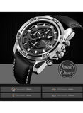 SKMEI Men Sport Quartz Waterproof Wrist Watch Black Leather Chronograph 9156