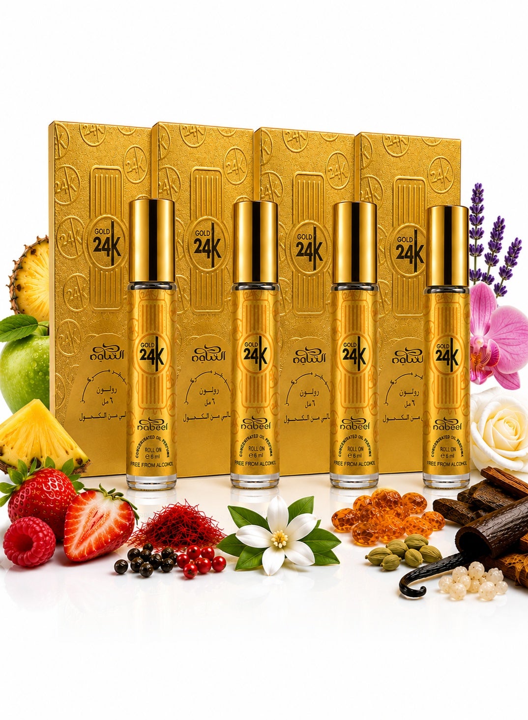 Nabeel Gold 24K Alcohol-Free Roll-On Perfume Oil 6ml - 4 Pack - photo 1