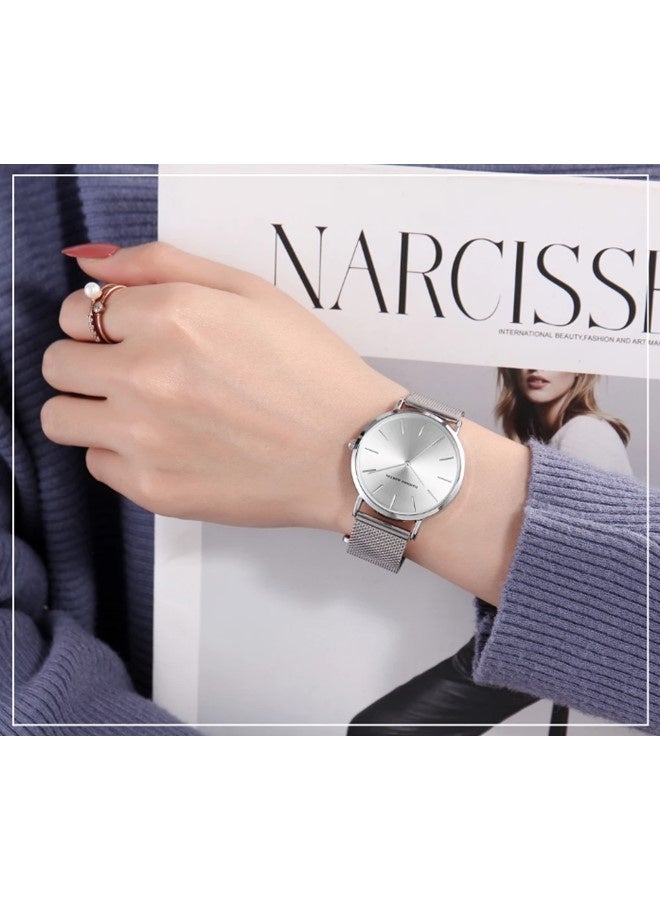 Hannah Martin women's ultra-thin stainless steel mesh watch, silver - photo 4