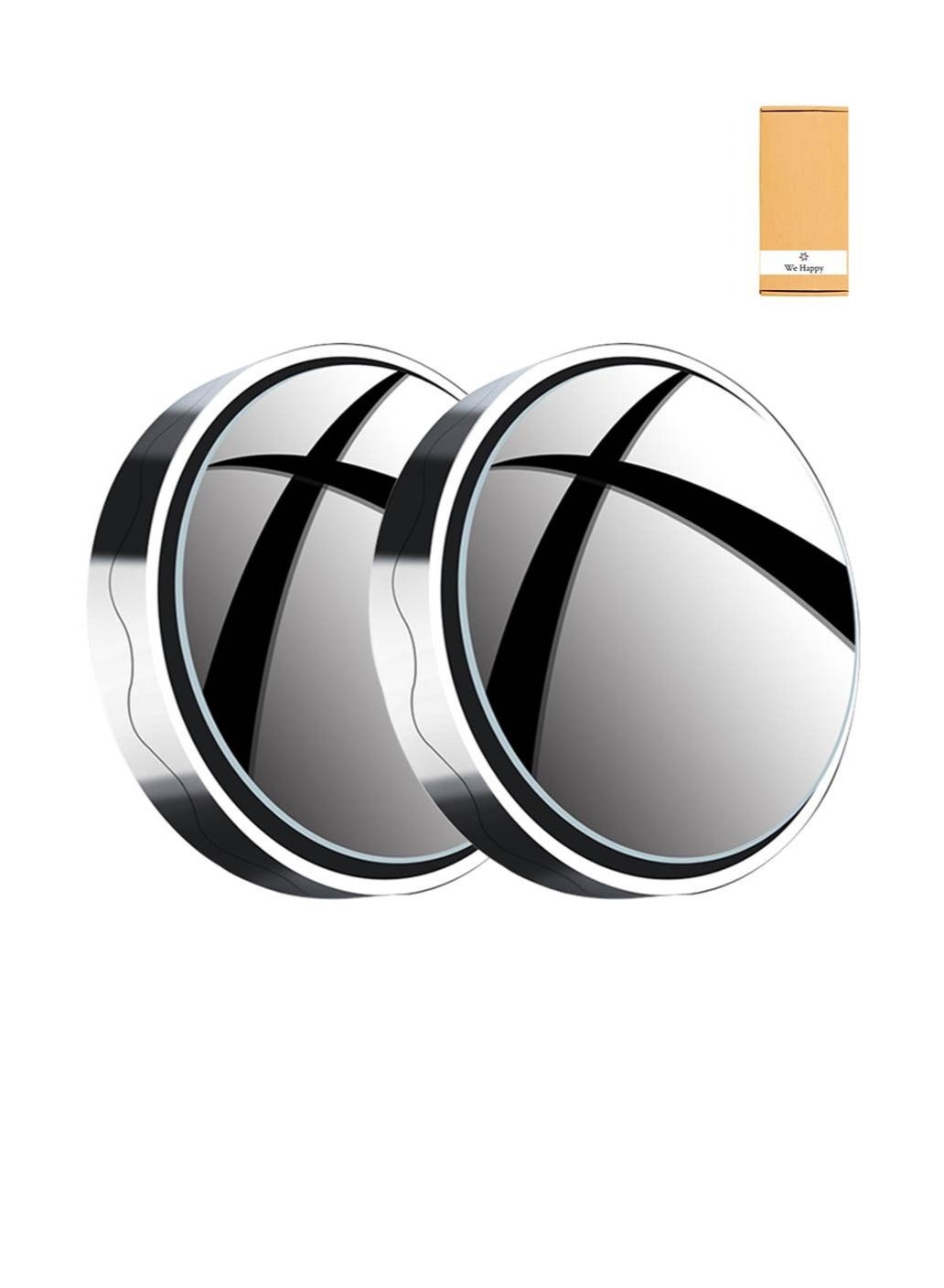 We Happy 2 Pcs Car Suction Cup Auxiliary Rearview Mirror 360 Degree Rotating Wide-angle Round Frame Mirror