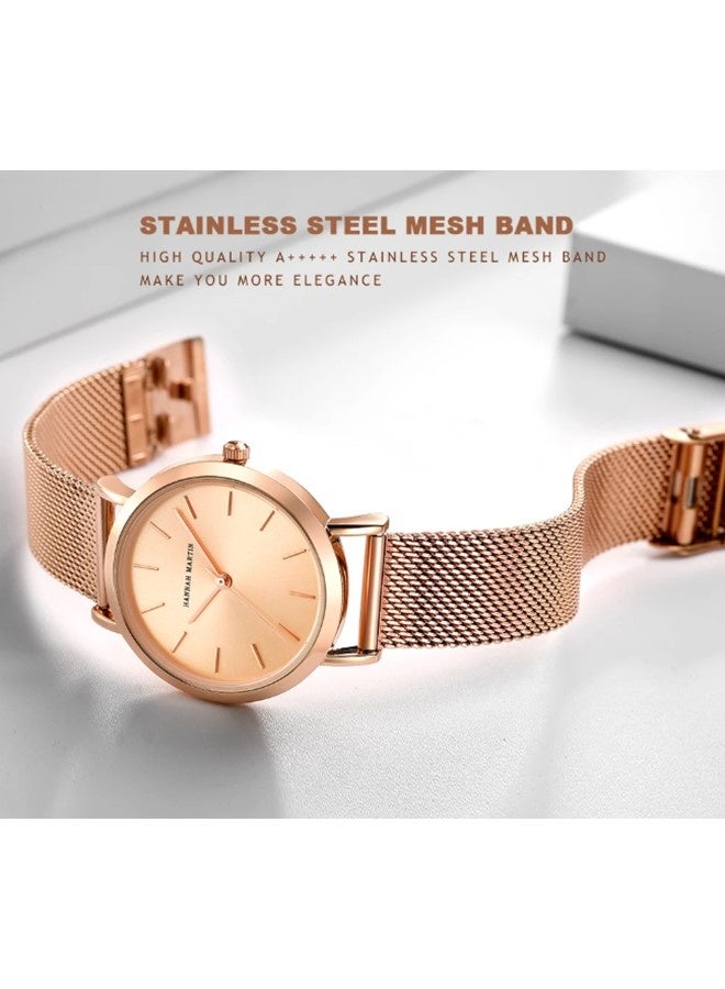 Hannah Martin women's ultra-thin stainless steel mesh watch, rose gold - photo 5
