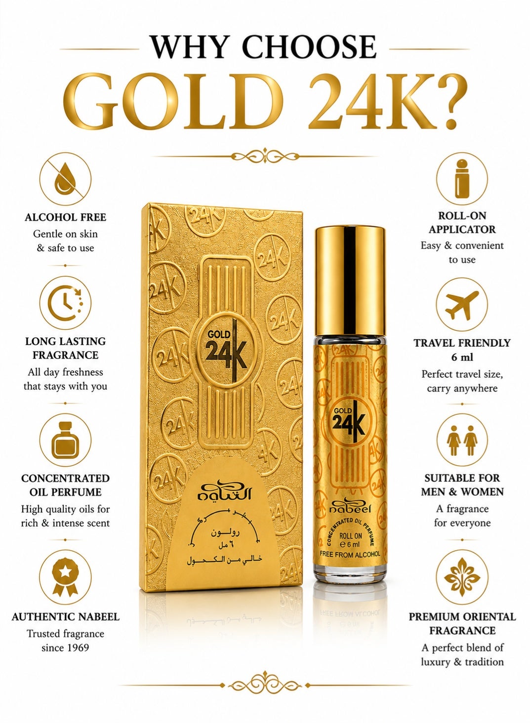 Nabeel Gold 24K Alcohol-Free Roll-On Perfume Oil 6ml - 4 Pack - photo 7