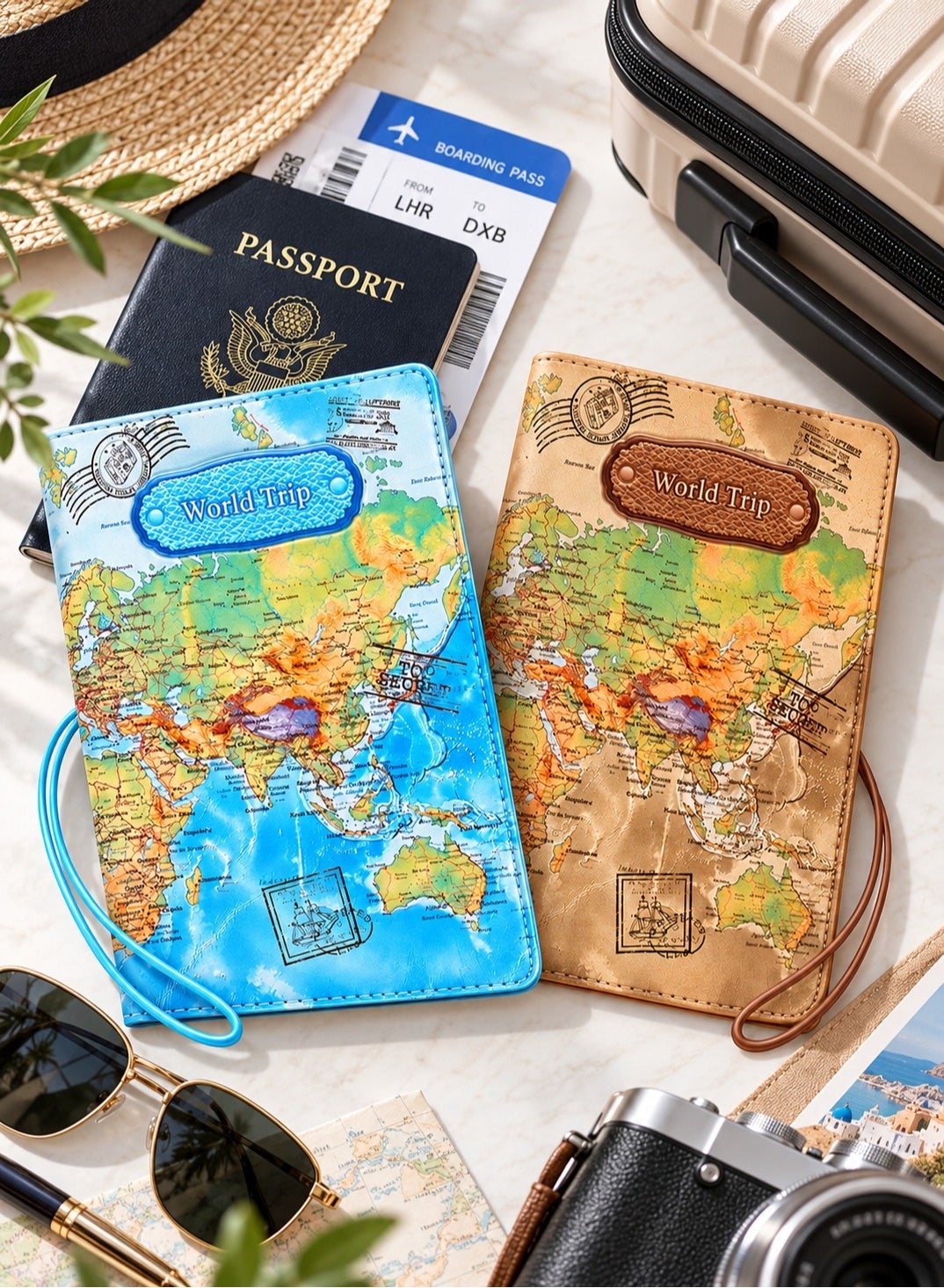 World Trip Passport Cover Pack of 2 Brown and Blue