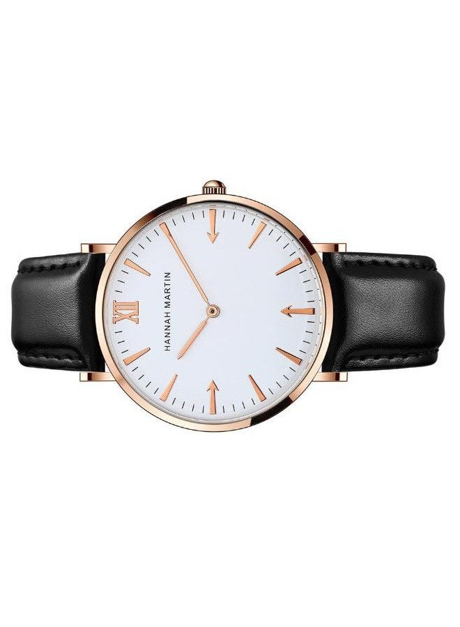Hannah Martin Classic Leather Strap Watch Black Gold - photo 11