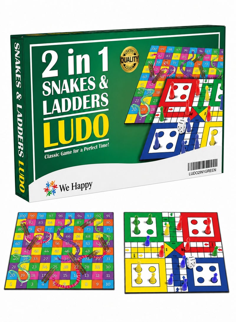 We Happy 2 in 1 Snakes & Ladders & Ludo Board Game | Family Board Game for Kids & Adults | Educational Indoor Game | Travel-Friendly Classic Fun Game Set