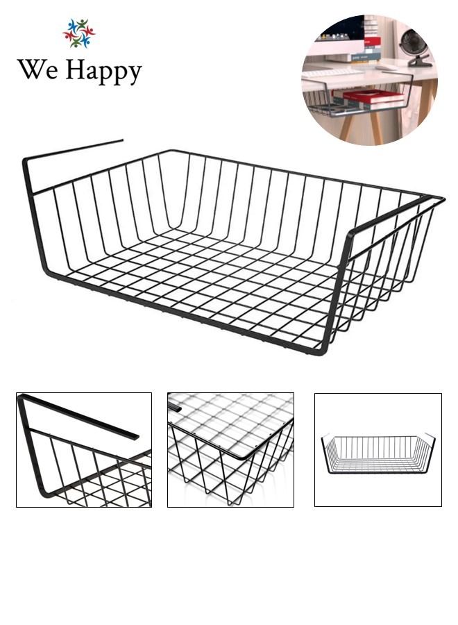 We Happy Under Shelf Storage Basket Rack 44 cm Wire Rack Slides Under Shelves For Kitchen Wardrobe Freezer Pantry Laundry Room and Under The Table Easy to Install Black
