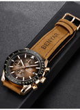 BENYAR Mens Quartz Chronograph Watch 5140 – Waterproof 45mm Analog Wristwatch with Leather or Stainless Steel Strap