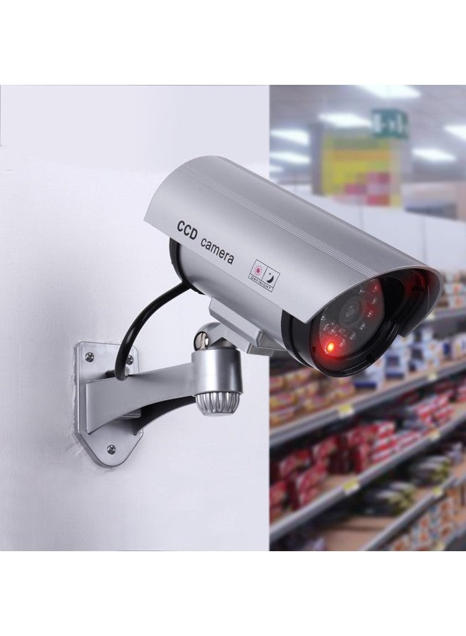 Dummy CCTV Security Camera with Flashing LED Light, Fake Surveillance System Waterproof Bullet Design Safe For Outdoor Indoor Use