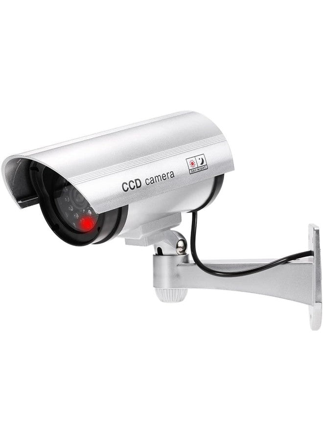 Dummy CCTV Security Camera with Flashing LED Light, Fake Surveillance System Waterproof Bullet Design Safe For Outdoor Indoor Use