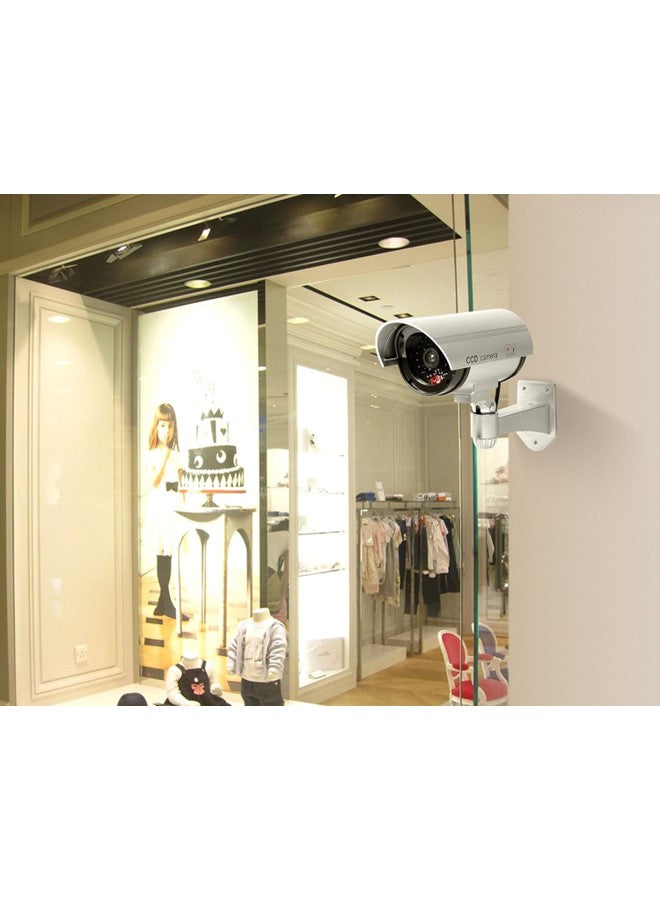 Dummy CCTV Security Camera with Flashing LED Light, Fake Surveillance System Waterproof Bullet Design Safe For Outdoor Indoor Use