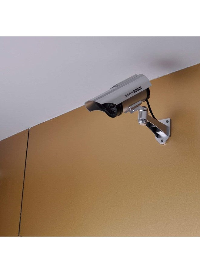 Dummy CCTV Security Camera with Flashing LED Light, Fake Surveillance System Waterproof Bullet Design Safe For Outdoor Indoor Use