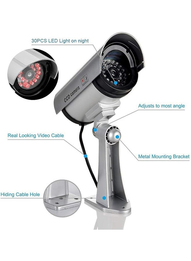 Dummy CCTV Security Camera with Flashing LED Light, Fake Surveillance System Waterproof Bullet Design Safe For Outdoor Indoor Use