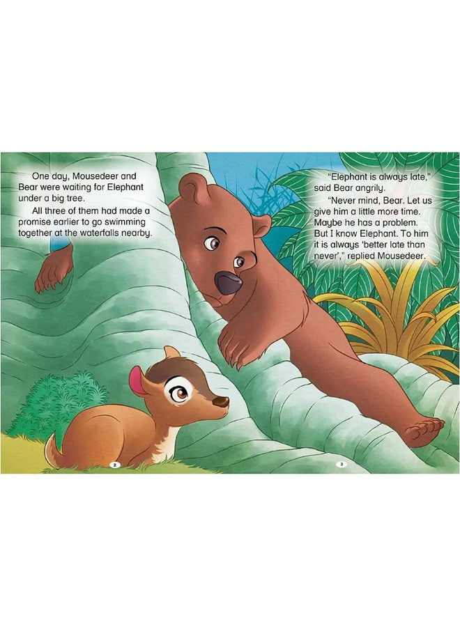 Vivid animal illustrations inside Jungle Tales educational book