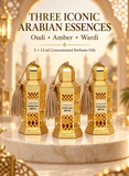 Haramain Oudi, Amber & Wardi Luxurious Set of 3 Concentrated Perfume Oils (12ml Each) | Long-Lasting Arabian Attar Collection for Men and Women