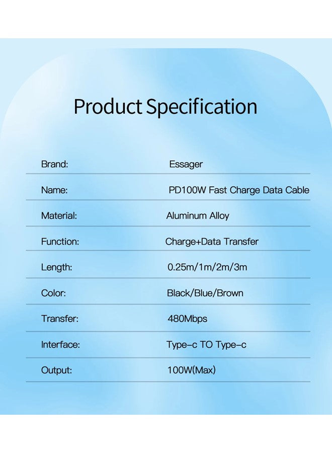 ESSAGER Mobile Fast Charging Cable C Type 100W, Nylon Braided  5A Super Fast Charging USB C to USB C, Compatible with Smartphones, Tablets, Laptops, Power Banks