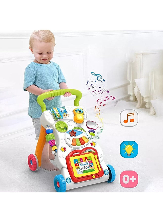 Baby Walker with Music and Toys Multi Functional Early Learning, Fine Motor, Limb Training Trolley Detachable Piano, Rattle, Lights, Phone
