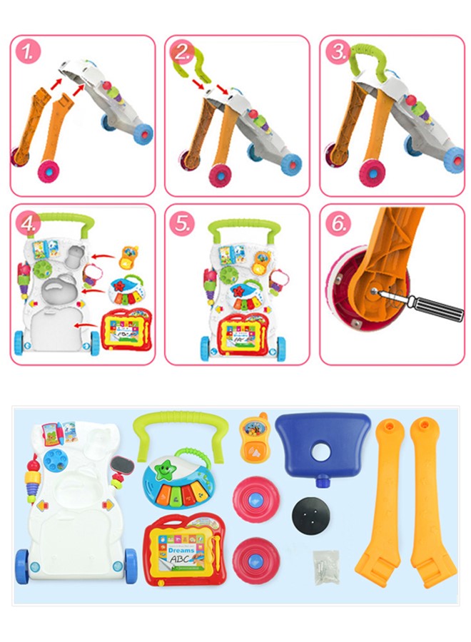 Baby Walker with Music and Toys Multi Functional Early Learning, Fine Motor, Limb Training Trolley Detachable Piano, Rattle, Lights, Phone