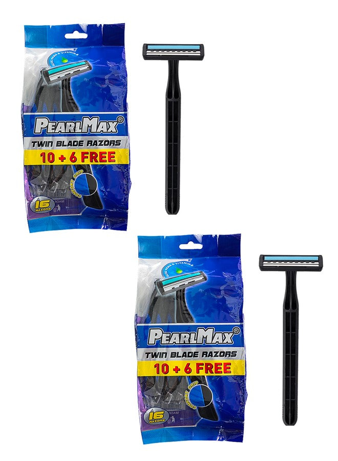 PearlMax Twin Blade Razors Smooth Shave with Aloe Vera Disposable Razors for Comfort and Precision Shaving 16 Pieces