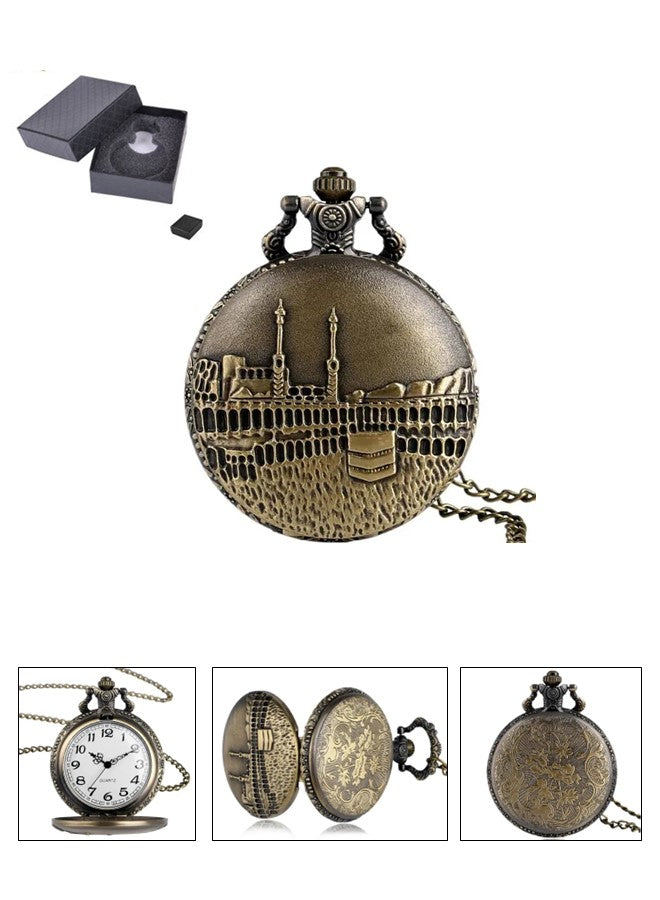 Ramadan Eid Gift Set - Prayer Mat, Digital Tasbih Counter, Nabeel Roll On, Oudh, Bakhoor, Perfume, Room Freshener and Mini Bakhoor Sanitizer, Kaaba Design Pocket Watch Elegant and Budget Friendly Islamic Gift Box for Muslim Family, Friends and Loved Ones